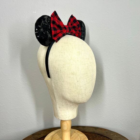 Christmas Red & Black Buffalo Plaid Minnie Ears | Disney-Inspired Holiday Ears - Picture 5 of 5